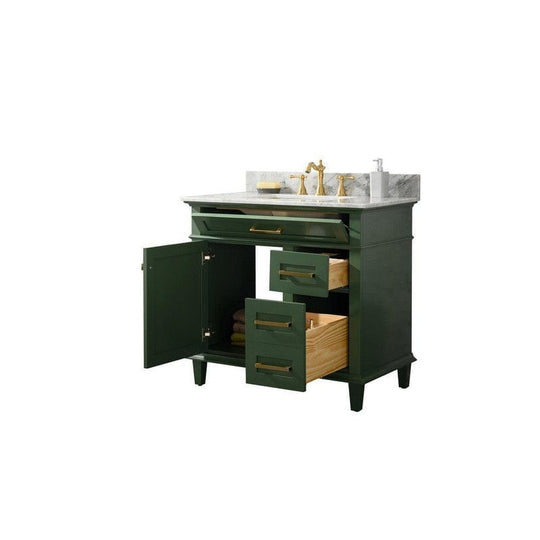 Legion Furniture WLF2236-VG 36 Inch Vogue Green Finish Sink Vanity Cabinet with Carrara White Top - ShopHubDepot