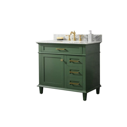 Legion Furniture WLF2236-VG 36 Inch Vogue Green Finish Sink Vanity Cabinet with Carrara White Top - ShopHubDepot