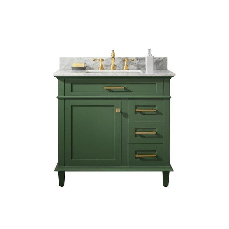 Legion Furniture WLF2236-VG 36 Inch Vogue Green Finish Sink Vanity Cabinet with Carrara White Top - ShopHubDepot