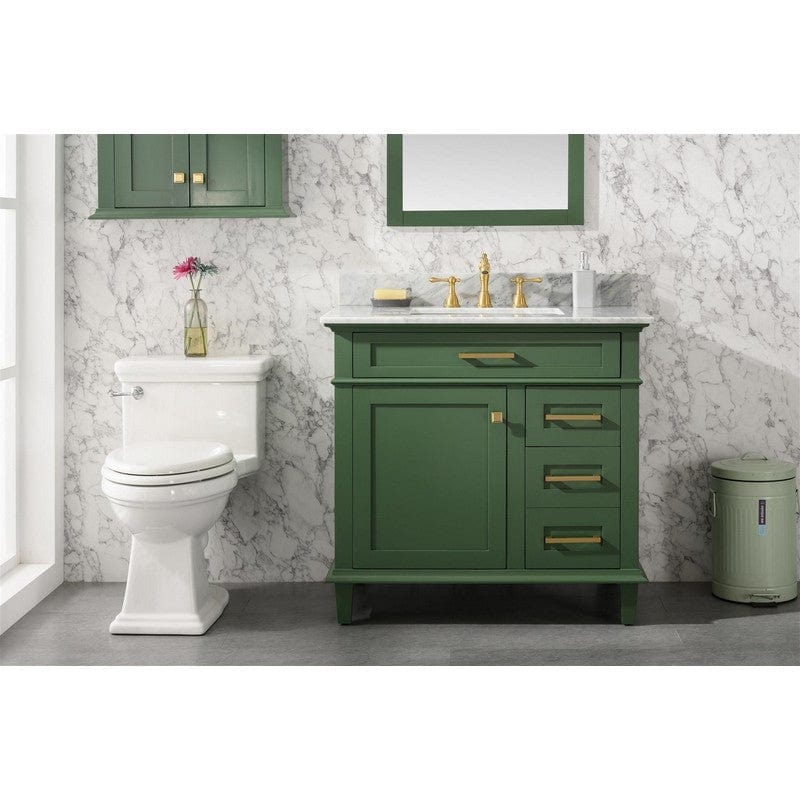 Legion Furniture WLF2236-VG 36 Inch Vogue Green Finish Sink Vanity Cabinet with Carrara White Top - ShopHubDepot