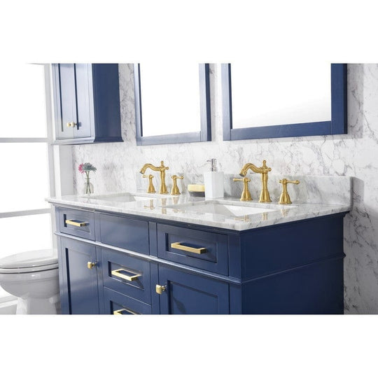 Legion Furniture WLF2254-B 54 Inch Blue Finish Double Sink Vanity Cabinet with Carrara White Top - ShopHubDepot