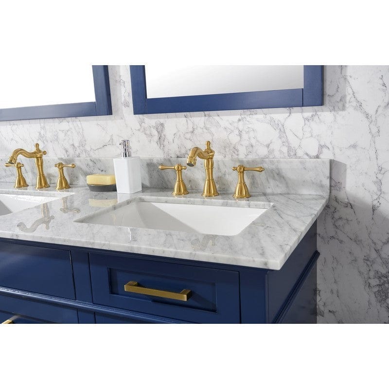 Legion Furniture WLF2254-B 54 Inch Blue Finish Double Sink Vanity Cabinet with Carrara White Top - ShopHubDepot