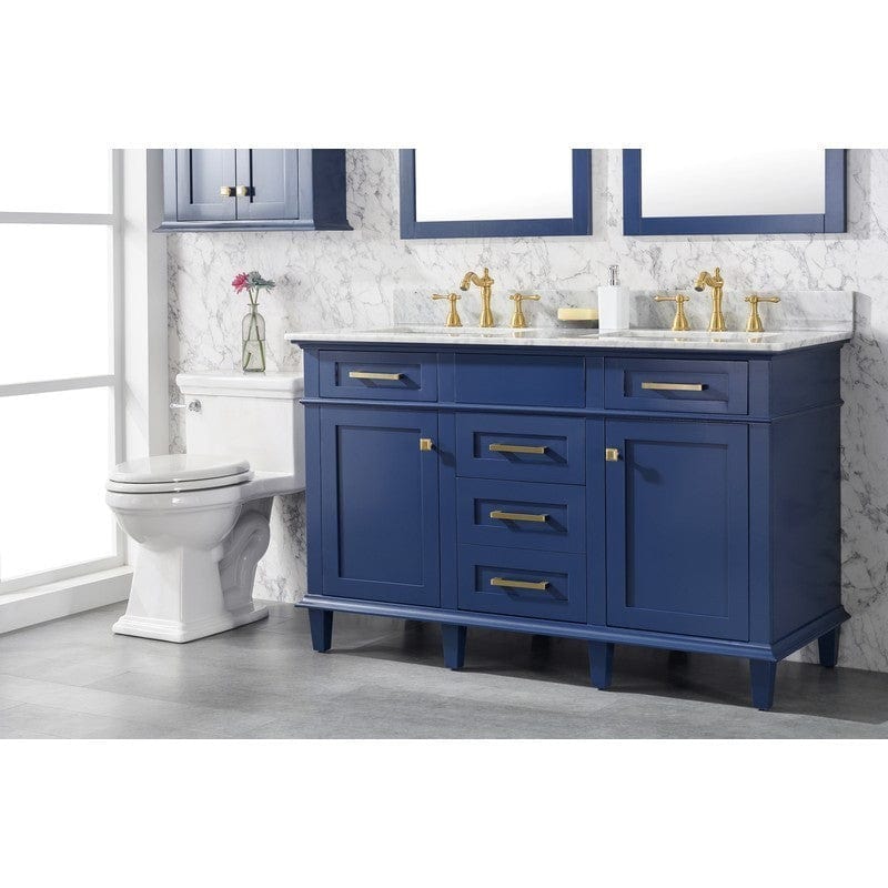 Legion Furniture WLF2254-B 54 Inch Blue Finish Double Sink Vanity Cabinet with Carrara White Top - ShopHubDepot