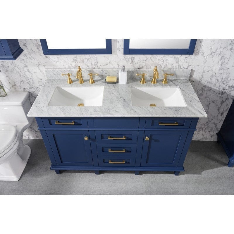 Legion Furniture WLF2254-B 54 Inch Blue Finish Double Sink Vanity Cabinet with Carrara White Top - ShopHubDepot