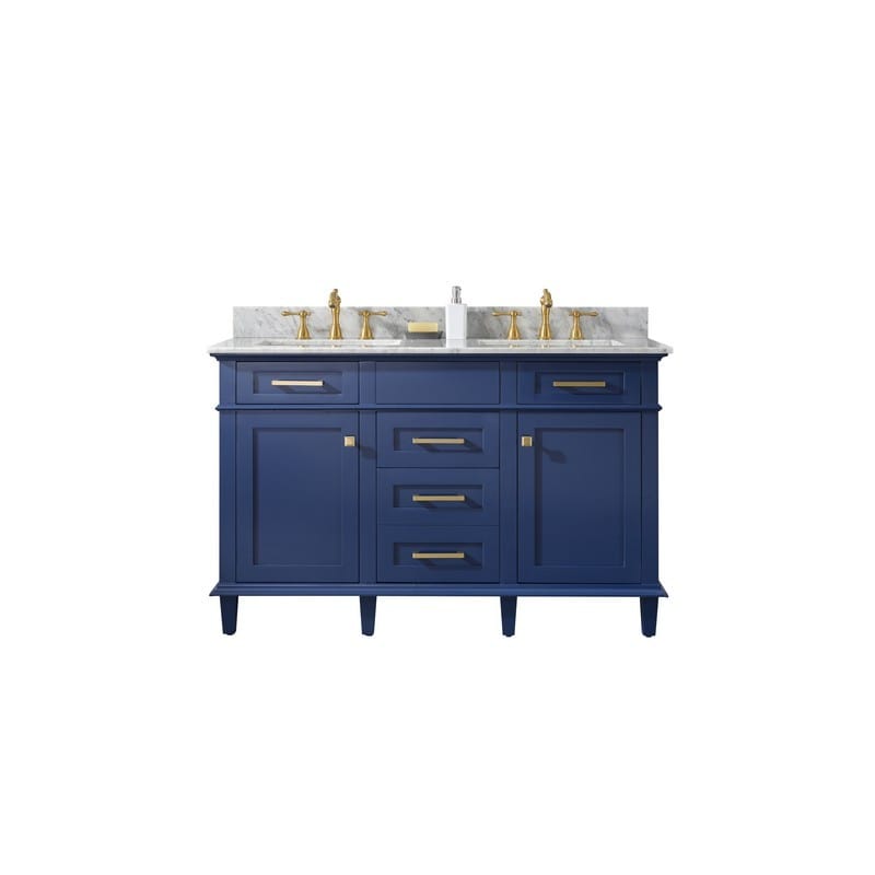 Legion Furniture WLF2254-B 54 Inch Blue Finish Double Sink Vanity Cabinet with Carrara White Top - ShopHubDepot