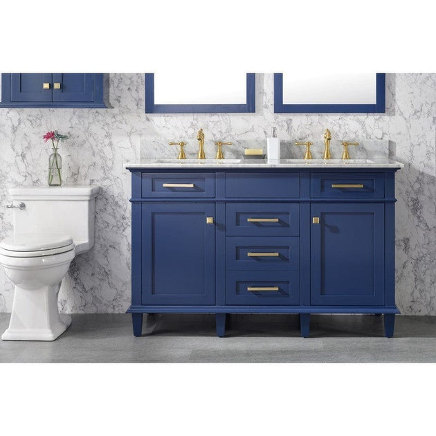 Legion Furniture WLF2254-B 54 Inch Blue Finish Double Sink Vanity Cabinet with Carrara White Top - ShopHubDepot