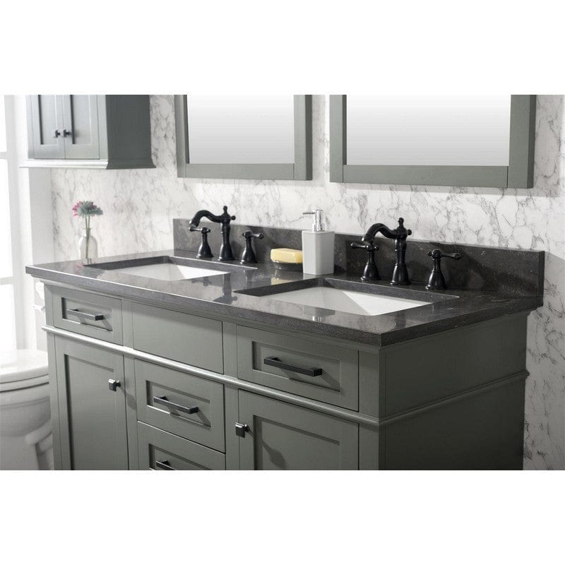 Legion Furniture WLF2254-PG 54 Inch Pewter Green Finish Double Sink Vanity Cabinet with Blue Lime Stone Top - ShopHubDepot