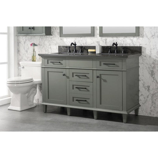 Legion Furniture WLF2254-PG 54 Inch Pewter Green Finish Double Sink Vanity Cabinet with Blue Lime Stone Top - ShopHubDepot