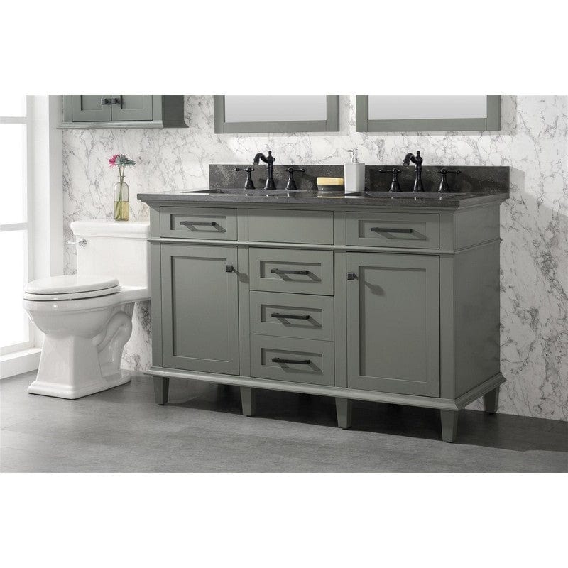 Legion Furniture WLF2254-PG 54 Inch Pewter Green Finish Double Sink Vanity Cabinet with Blue Lime Stone Top - ShopHubDepot