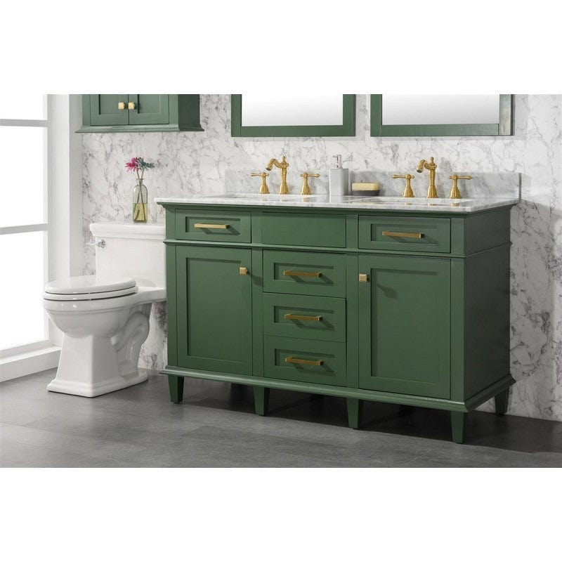 Legion Furniture WLF2254-VG 54 Inch Vogue Green Finish Double Sink Vanity Cabinet with Carrara White Top - ShopHubDepot