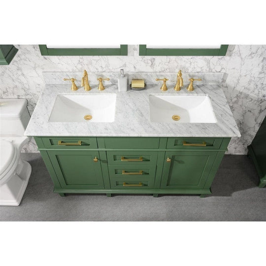 Legion Furniture WLF2254-VG 54 Inch Vogue Green Finish Double Sink Vanity Cabinet with Carrara White Top - ShopHubDepot