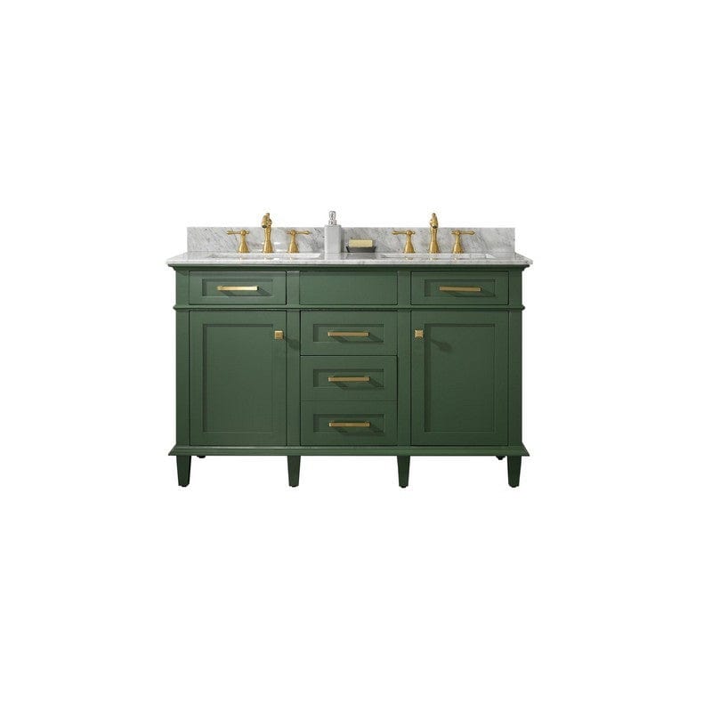 Legion Furniture WLF2254-VG 54 Inch Vogue Green Finish Double Sink Vanity Cabinet with Carrara White Top - ShopHubDepot