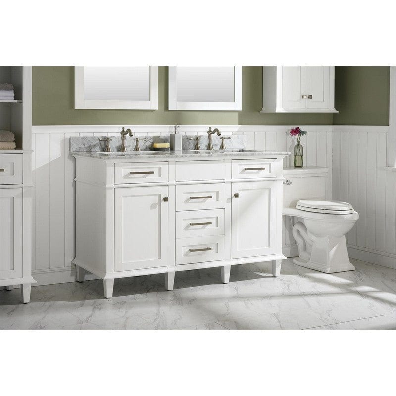 Legion Furniture WLF2254-W 54 Inch White Finish Double Sink Vanity Cabinet with Carrara White Top - ShopHubDepot