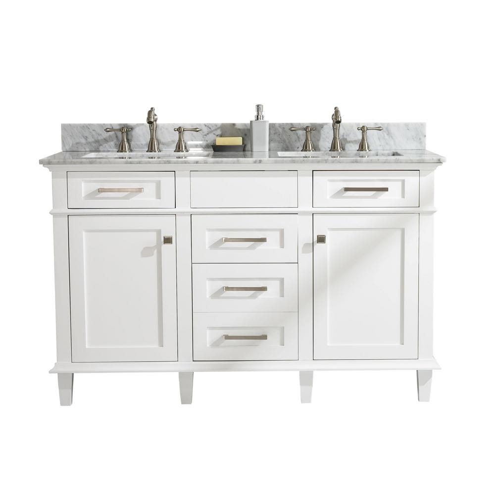 Legion Furniture WLF2254-W 54 Inch White Finish Double Sink Vanity Cabinet with Carrara White Top - ShopHubDepot