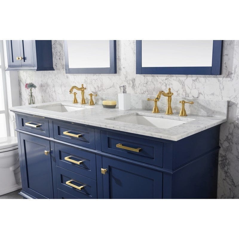 Legion Furniture WLF2260D-B 60 Inch Blue Finish Double Sink Vanity Cabinet with Carrara White Top - ShopHubDepot