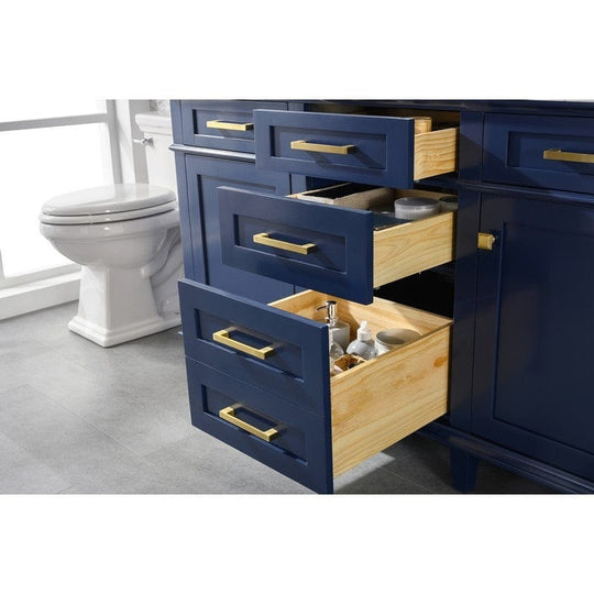 Legion Furniture WLF2260D-B 60 Inch Blue Finish Double Sink Vanity Cabinet with Carrara White Top - ShopHubDepot