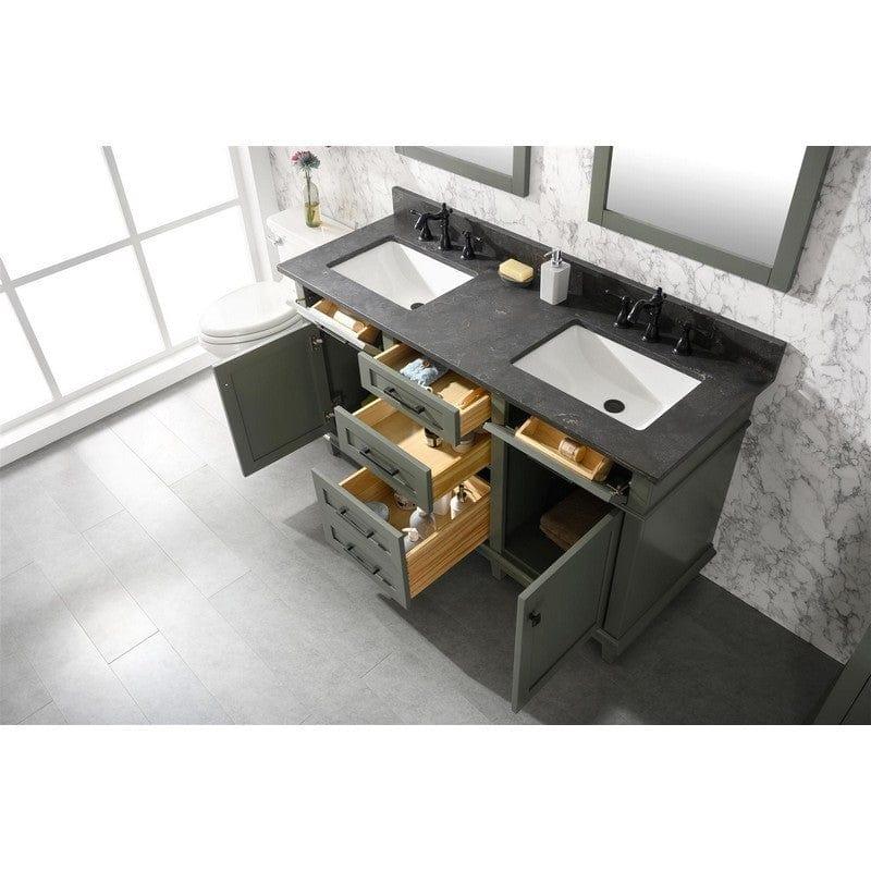 Legion Furniture WLF2260D-PG 60 Inch Pewter Green Finish Double Sink Vanity Cabinet with Blue Lime Stone Top - ShopHubDepot
