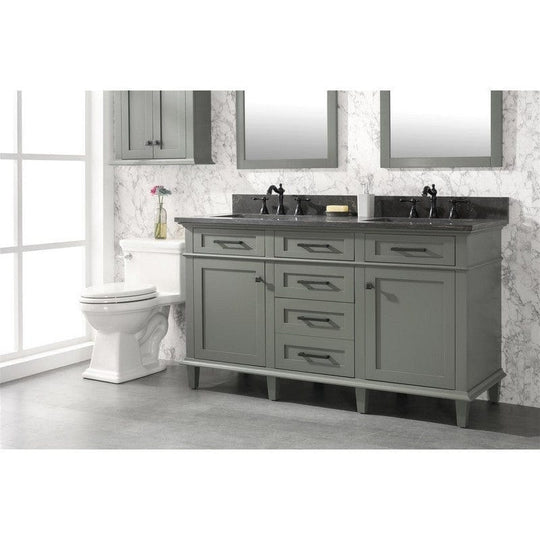 Legion Furniture WLF2260D-PG 60 Inch Pewter Green Finish Double Sink Vanity Cabinet with Blue Lime Stone Top - ShopHubDepot