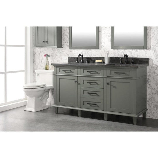 Legion Furniture WLF2260D-PG 60 Inch Pewter Green Finish Double Sink Vanity Cabinet with Blue Lime Stone Top - ShopHubDepot