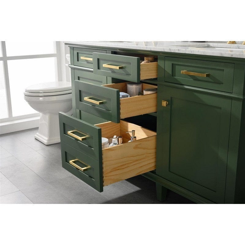 Legion Furniture WLF2260D-VG 60 Inch Vogue Green Finish Double Sink Vanity Cabinet with Carrara White Top - ShopHubDepot