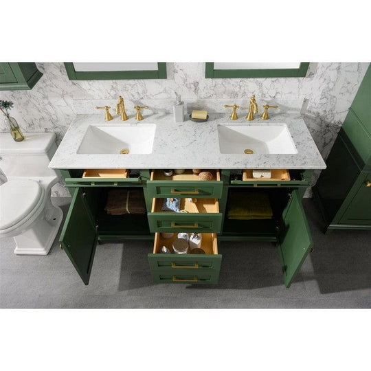 Legion Furniture WLF2260D-VG 60 Inch Vogue Green Finish Double Sink Vanity Cabinet with Carrara White Top - ShopHubDepot