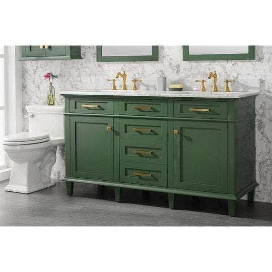 Legion Furniture WLF2260D-VG 60 Inch Vogue Green Finish Double Sink Vanity Cabinet with Carrara White Top - ShopHubDepot