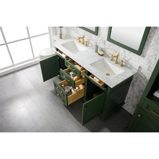 Legion Furniture WLF2260D-VG 60 Inch Vogue Green Finish Double Sink Vanity Cabinet with Carrara White Top - ShopHubDepot