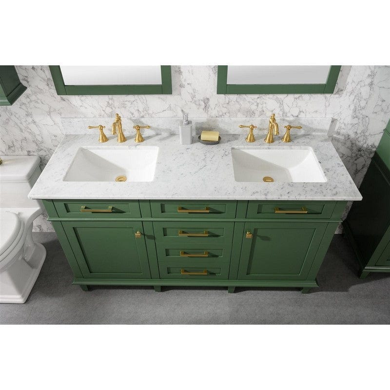 Legion Furniture WLF2260D-VG 60 Inch Vogue Green Finish Double Sink Vanity Cabinet with Carrara White Top - ShopHubDepot