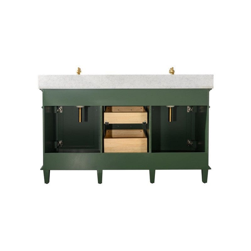 Legion Furniture WLF2260D-VG 60 Inch Vogue Green Finish Double Sink Vanity Cabinet with Carrara White Top - ShopHubDepot