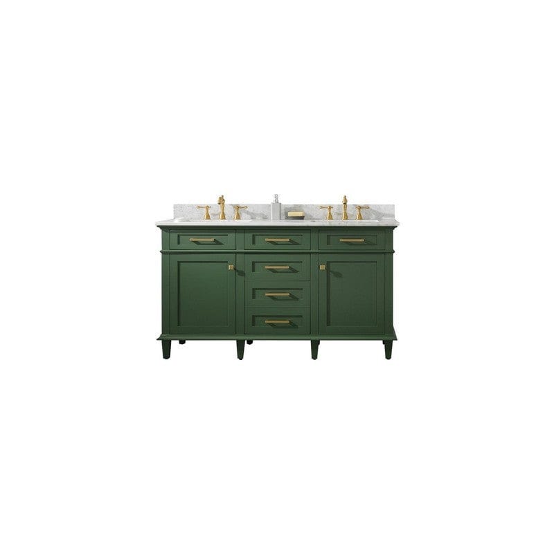 Legion Furniture WLF2260D-VG 60 Inch Vogue Green Finish Double Sink Vanity Cabinet with Carrara White Top - ShopHubDepot