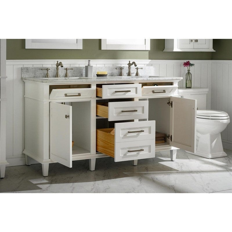 Legion Furniture WLF2260D-W 60 Inch White Finish Double Sink Vanity Cabinet with Carrara White Top - ShopHubDepot