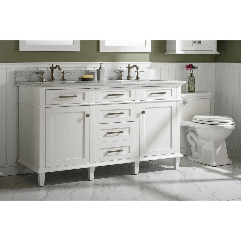 Legion Furniture WLF2260D-W 60 Inch White Finish Double Sink Vanity Cabinet with Carrara White Top - ShopHubDepot