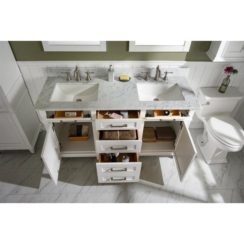 Legion Furniture WLF2260D-W 60 Inch White Finish Double Sink Vanity Cabinet with Carrara White Top - ShopHubDepot