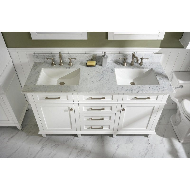 Legion Furniture WLF2260D-W 60 Inch White Finish Double Sink Vanity Cabinet with Carrara White Top - ShopHubDepot