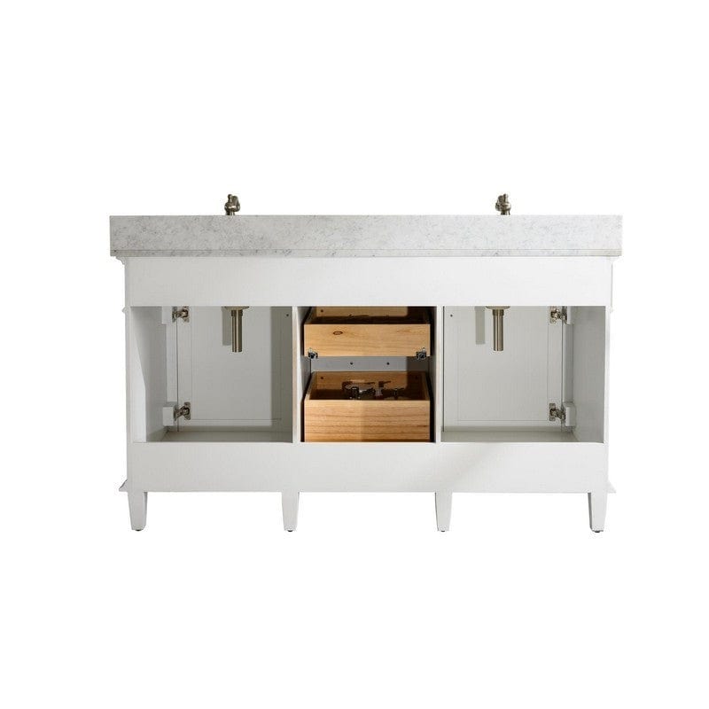 Legion Furniture WLF2260D-W 60 Inch White Finish Double Sink Vanity Cabinet with Carrara White Top - ShopHubDepot