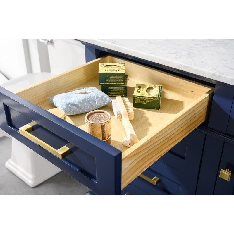 Legion Furniture WLF2260S-B 60 Inch Blue Finish Single Sink Vanity Cabinet with Carrara White Top - ShopHubDepot