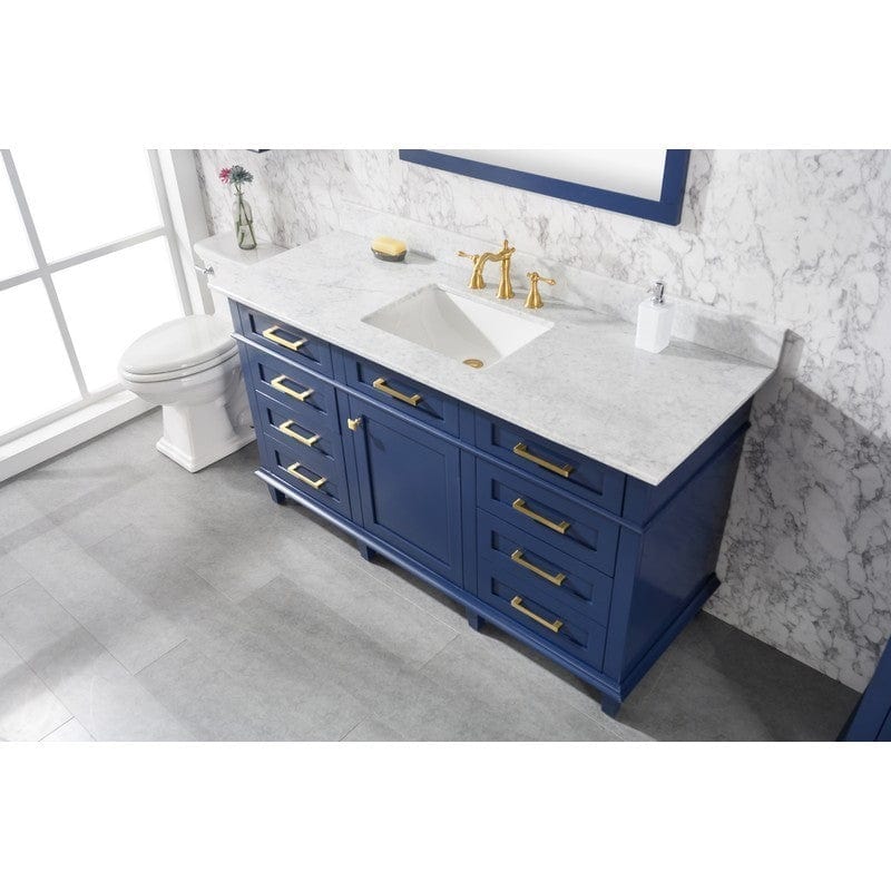 Legion Furniture WLF2260S-B 60 Inch Blue Finish Single Sink Vanity Cabinet with Carrara White Top - ShopHubDepot