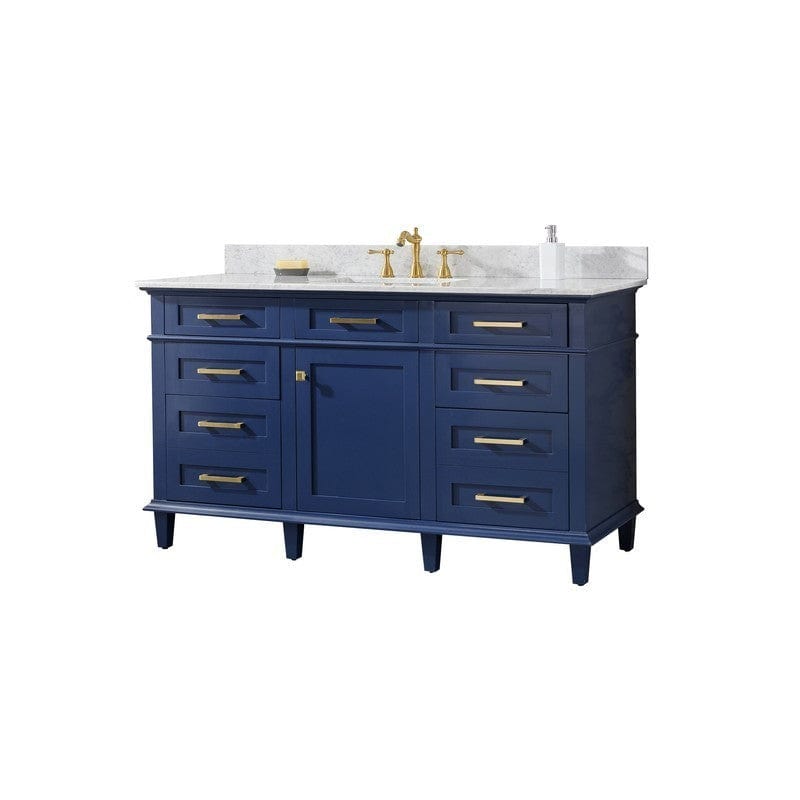 Legion Furniture WLF2260S-B 60 Inch Blue Finish Single Sink Vanity Cabinet with Carrara White Top - ShopHubDepot