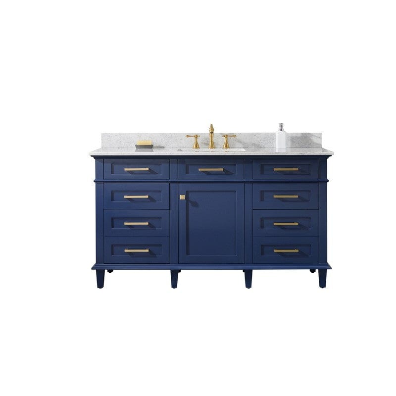 Legion Furniture WLF2260S-B 60 Inch Blue Finish Single Sink Vanity Cabinet with Carrara White Top - ShopHubDepot