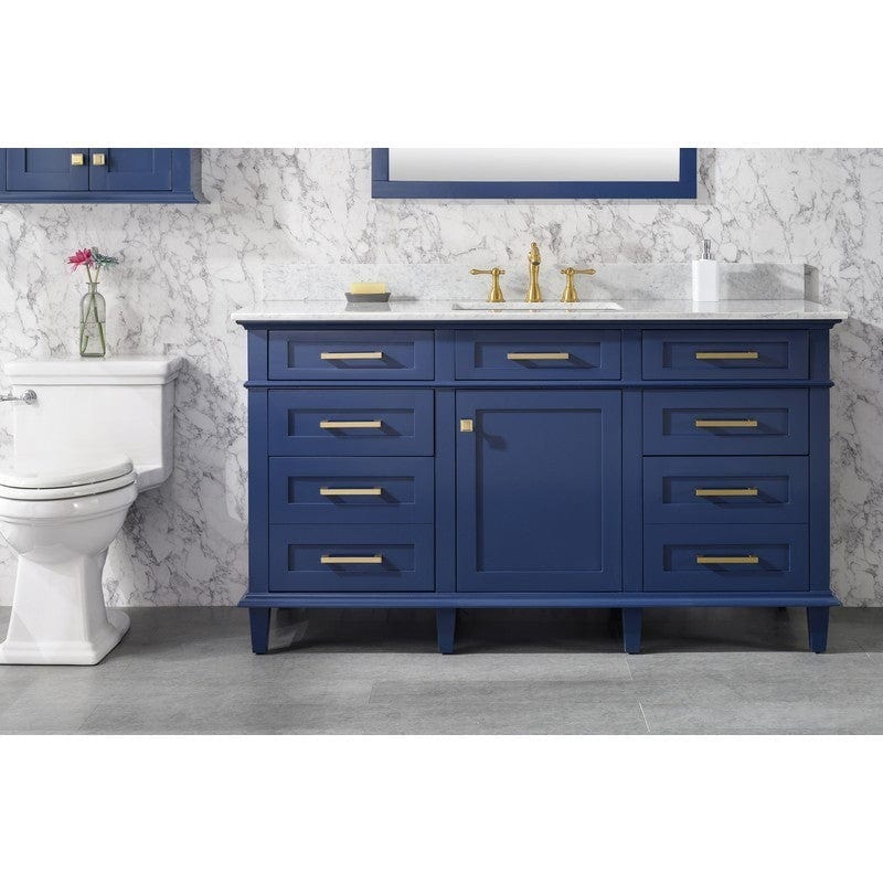 Legion Furniture WLF2260S-B 60 Inch Blue Finish Single Sink Vanity Cabinet with Carrara White Top - ShopHubDepot