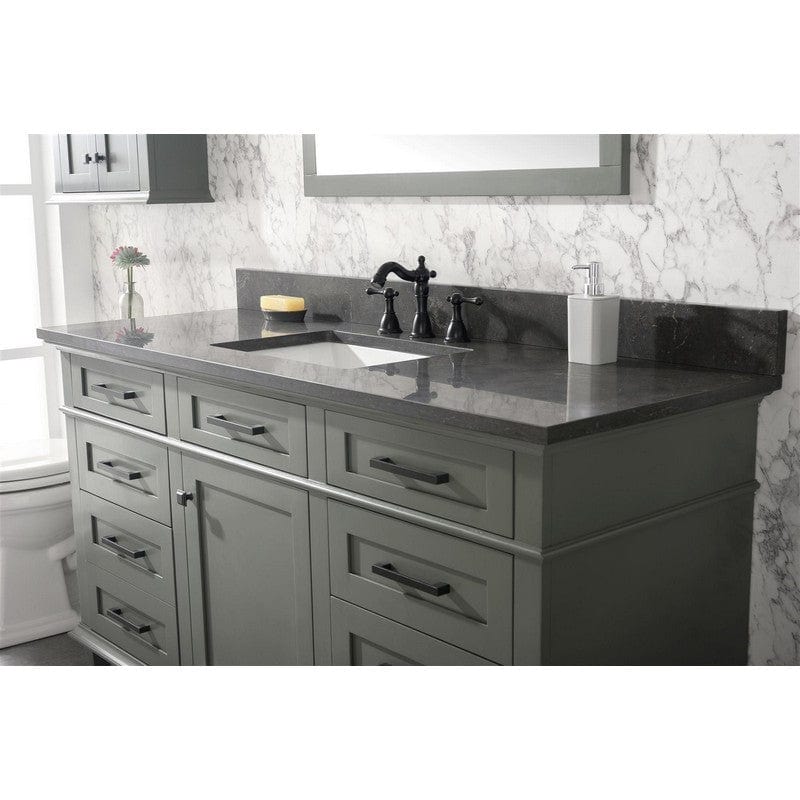 Legion Furniture WLF2260S-PG 60 Inch Pewter Green Finish Single Sink Vanity Cabinet with Blue Lime Stone Top - ShopHubDepot