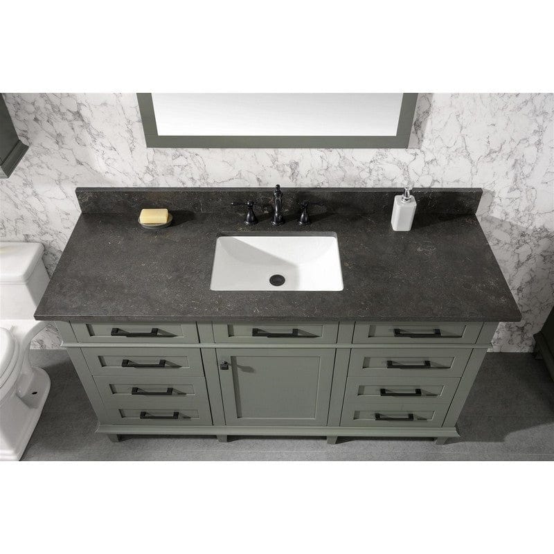 Legion Furniture WLF2260S-PG 60 Inch Pewter Green Finish Single Sink Vanity Cabinet with Blue Lime Stone Top - ShopHubDepot