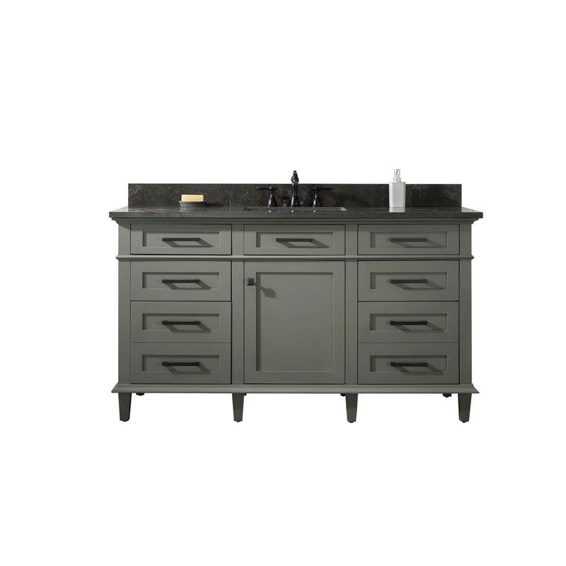 Legion Furniture WLF2260S-PG 60 Inch Pewter Green Finish Single Sink Vanity Cabinet with Blue Lime Stone Top - ShopHubDepot