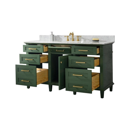 Legion Furniture WLF2260S-VG 60 Inch Vogue Green Finish Single Sink Vanity Cabinet with Carrara White Top - ShopHubDepot