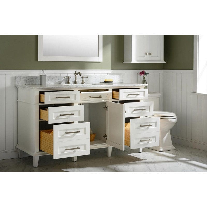 Legion Furniture WLF2260S-W 60 Inch White Finish Single Sink Vanity Cabinet with Carrara White Top - ShopHubDepot