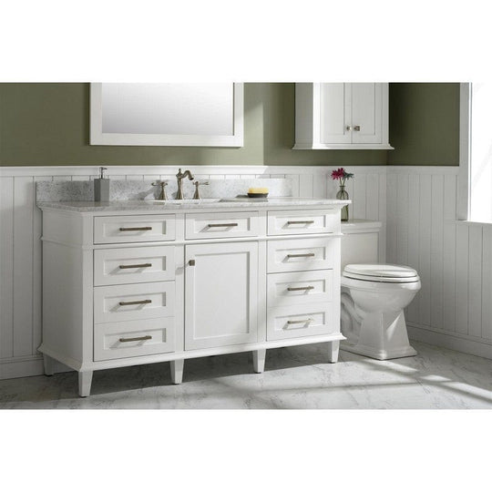 Legion Furniture WLF2260S-W 60 Inch White Finish Single Sink Vanity Cabinet with Carrara White Top - ShopHubDepot