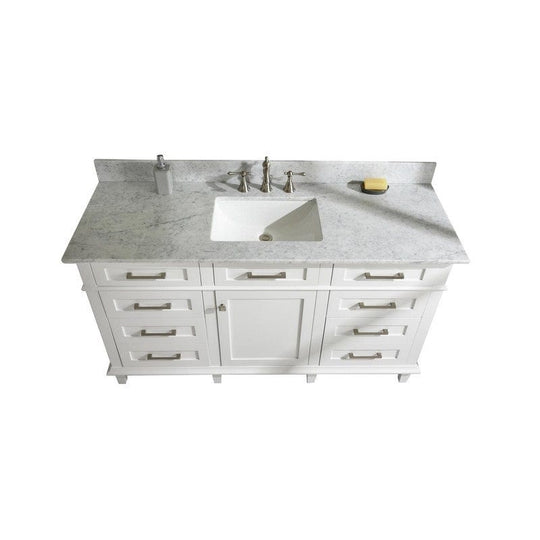 Legion Furniture WLF2260S-W 60 Inch White Finish Single Sink Vanity Cabinet with Carrara White Top - ShopHubDepot