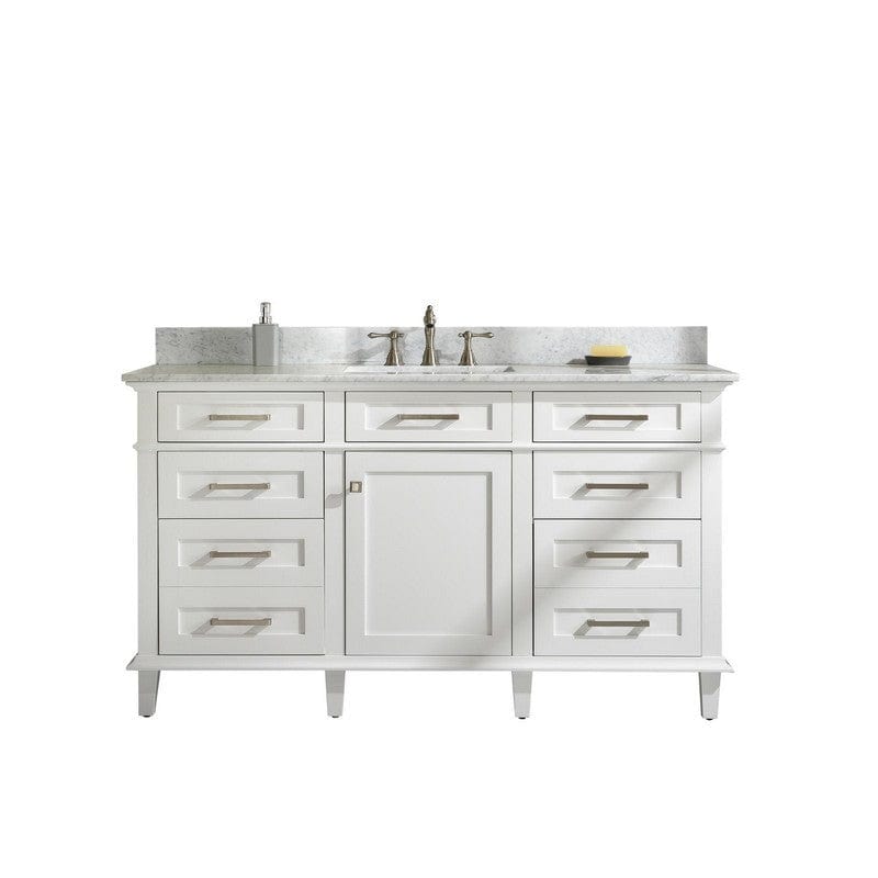 Legion Furniture WLF2260S-W 60 Inch White Finish Single Sink Vanity Cabinet with Carrara White Top - ShopHubDepot