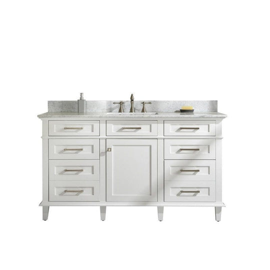 Legion Furniture WLF2260S-W 60 Inch White Finish Single Sink Vanity Cabinet with Carrara White Top - ShopHubDepot