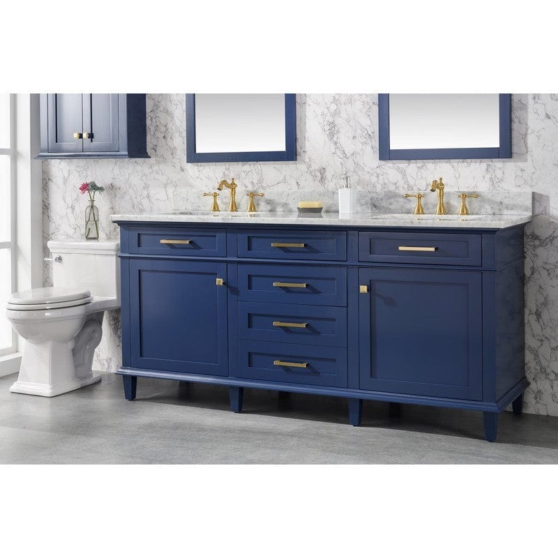 Legion Furniture WLF2272-B 72 Inch Blue Double Single Sink Vanity Cabinet with Carrara White Top - ShopHubDepot